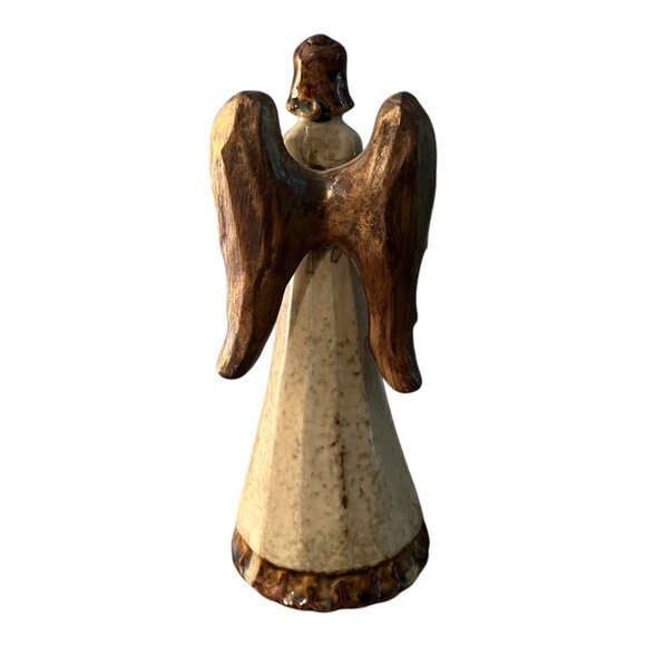 Pier 1 Angel Figurine Ceramic Beige & Brown Christmas 10”x 4.5” - Picture 3 of 6